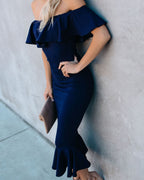 Havana Ruffle Midi Dress Dusty Blue FINAL
