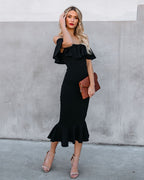 Havana Ruffle Midi Dress Black