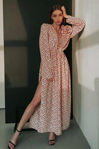Side Slit Deep V Neck Tie Waist Floral Maxi Dress