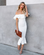 Havana Ruffle Midi Dress Ivory FINAL