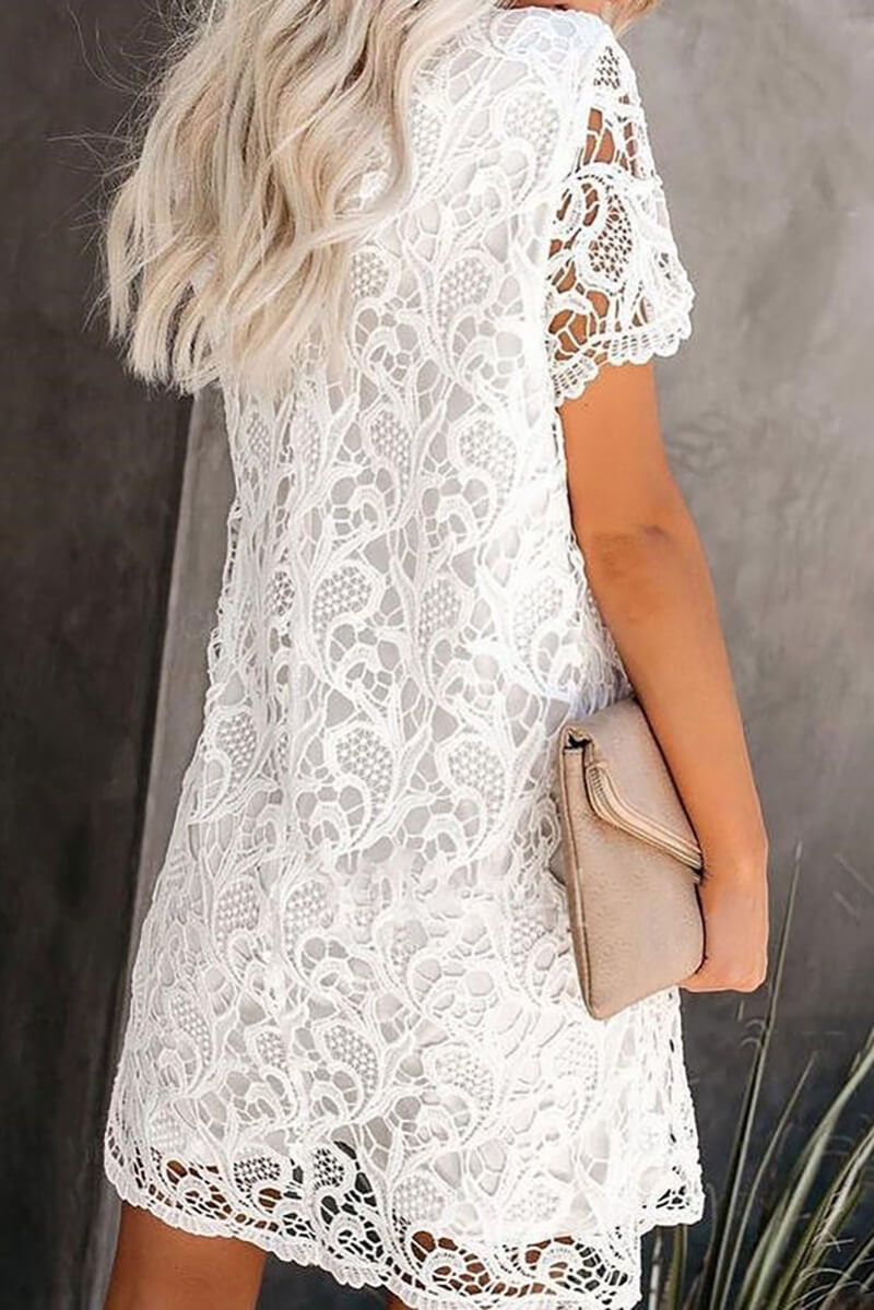 Esther Effortless Short White Lace Dress with Sleeves Premium Wardrobe Essential