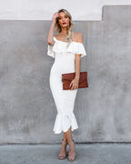 Havana Ruffle Midi Dress Ivory FINAL