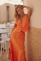 Cotton Linen Vest Swing Skirt Set