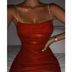 Rhinestone Ruched Chain Cami Dress