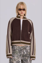 Retro Gothic Colorblock Zip-Up Knit Sweater
