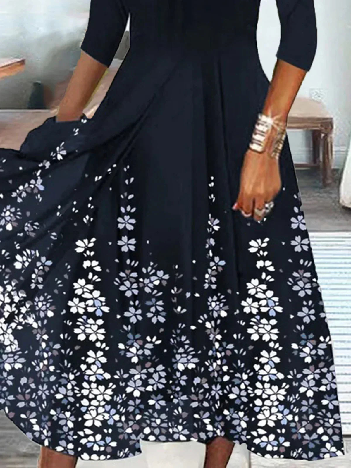 Sabrina Aesthetic Floral V Neck Midi Dress Chic Silhouette Collection