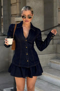 Denim Collared Single Breasted Short Skirt Set Mini Dress