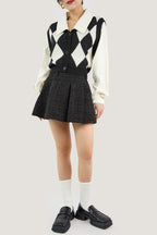 Black Diamond Layered Knit Cardigan Attached Vest
