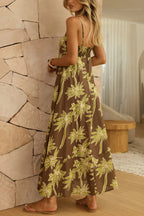 Coconut Tree Print Sleeveless Camisole Casual Vacation Maxi Dress
