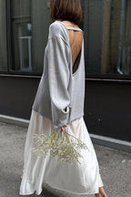 Crew Neck Backless Cotton Sweater