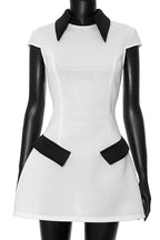 Elena Chic Polyester Cap Sleeve Mini Dress with Contrasting Colour Silhouette Collection
