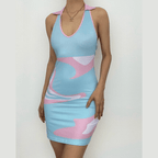Sleeveless contrast halter turnover collar backless mini dress