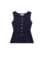 Sleeveless Square-Neck Buttoned Top With Split Hem