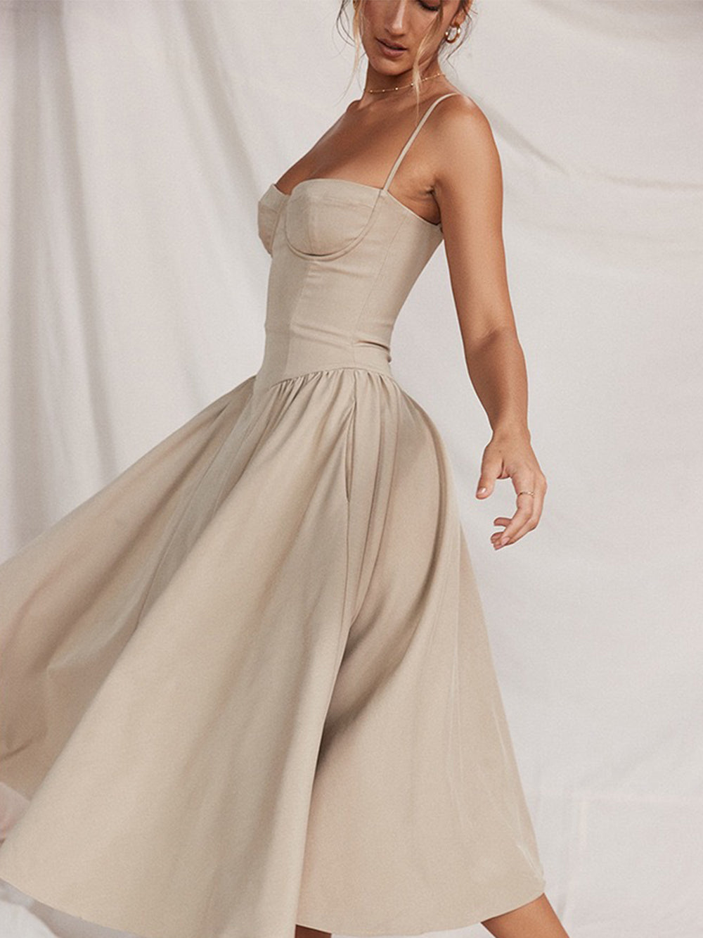 Beige Sling Midi Dress