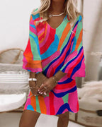 Imrana Seductive V-neck Bell Sleeve Mini Dress for Women