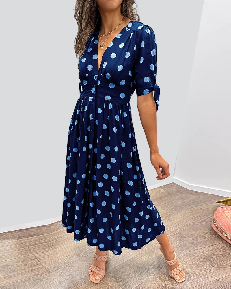 Soledad Aesthetic V Neck Dress with Polka Dots Evening Wear Edit