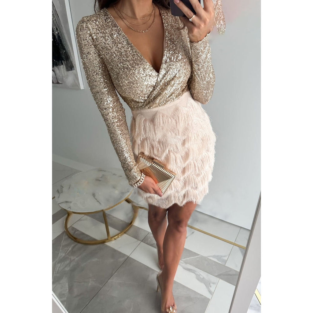 Ingrid Chic Dress with Patchwork and Ruffles Evening Wear Edit