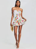 Ruched Stretch Bustier Lace - Trim Mini Dress