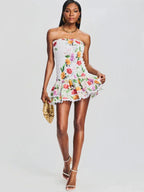 Ruched Stretch Bustier Lace - Trim Mini Dress