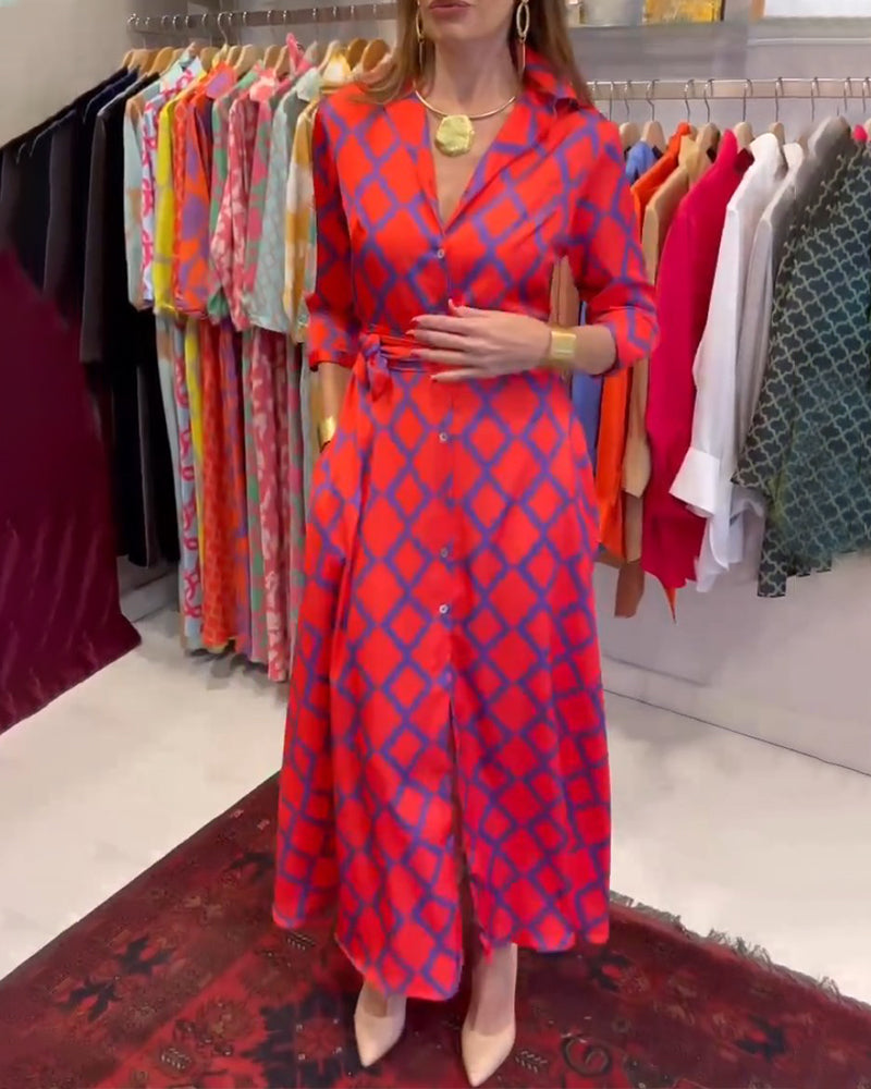 Casandra Timeless Shirt Dress with V Neck and 3/4 Sleeves Elevated Occasion Wear