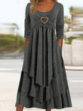 Boho Layered Long Sleeve Belted Midi Dress