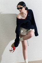 Navy V-Neck Knit Cardigan