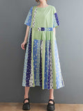 Polka Dot Print Round-Neck Short Sleeves A-Line Dress Dress