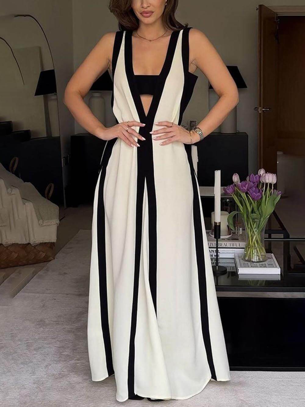 Reversible Style Colorblock A - Line Maxi Dress