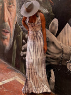 Tie - dye Print Back Lace - up Stretch Maxi Dress