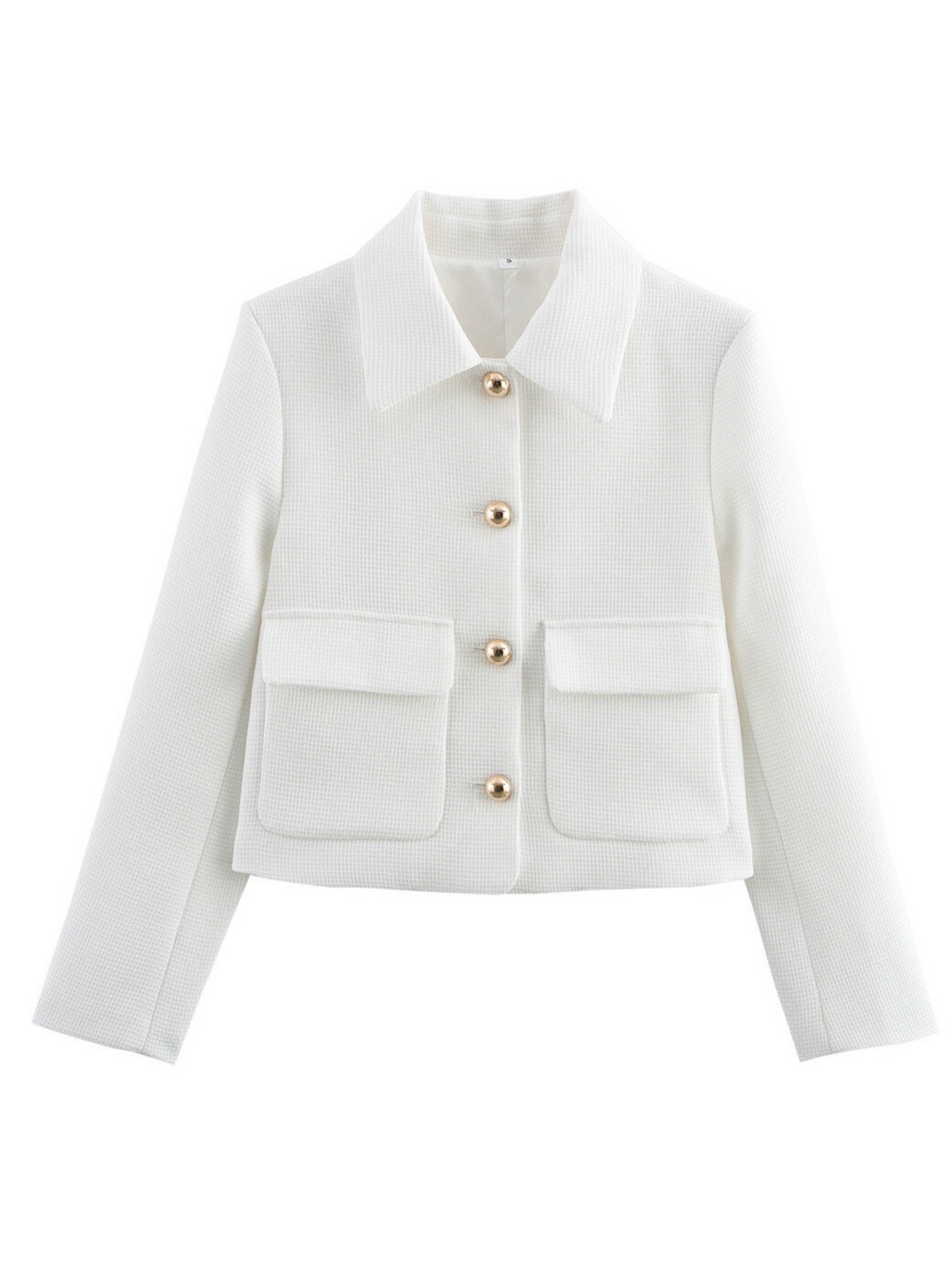 Alicia Textured Buttoned White Jacket