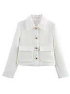 Alicia Textured Buttoned White Jacket