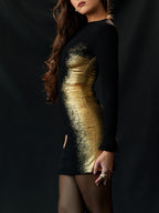 Black & Gold Foil Print Mini Dress