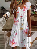 Floral Print Scallop Trim V-Neck Casual Dress