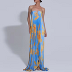 Silvana Statement Floral Strapless Pleated Long Dress Evening Wear Edit