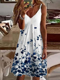 Blue Floral Short Sleeve Pleated Mini Dress