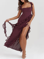 Iris Ruffled Asymmetrical Maxi Dress