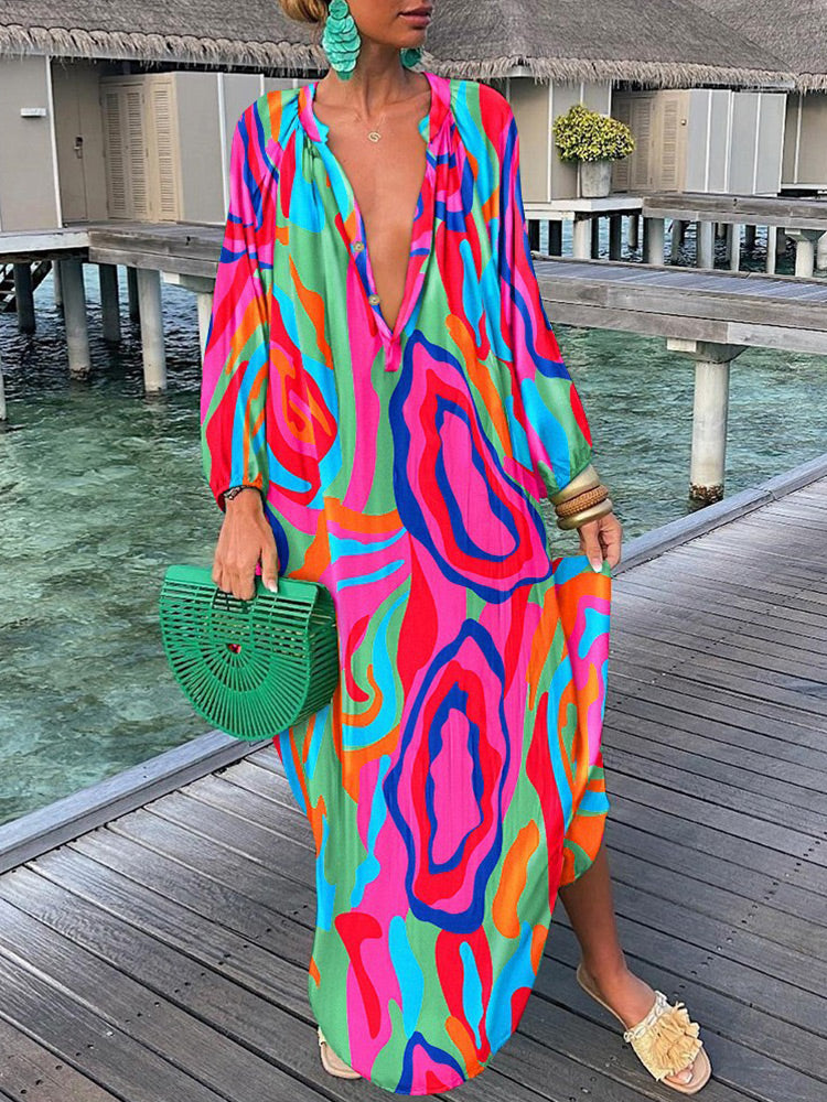 Colorful Swirl Women Loose Long Dresses