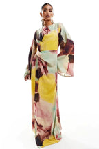 Mila Chic Ultra Long Dress with Abstract Watercolor Print Boutique Collection