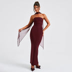 Hudson Maxi Dress With Stole And Gloves Maroon