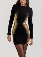 Black & Gold Foil Print Mini Dress