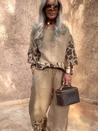 Leopard Trim Casual Lounge Set