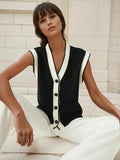 Buckle Knitted Contrast Trim Sweater Vest