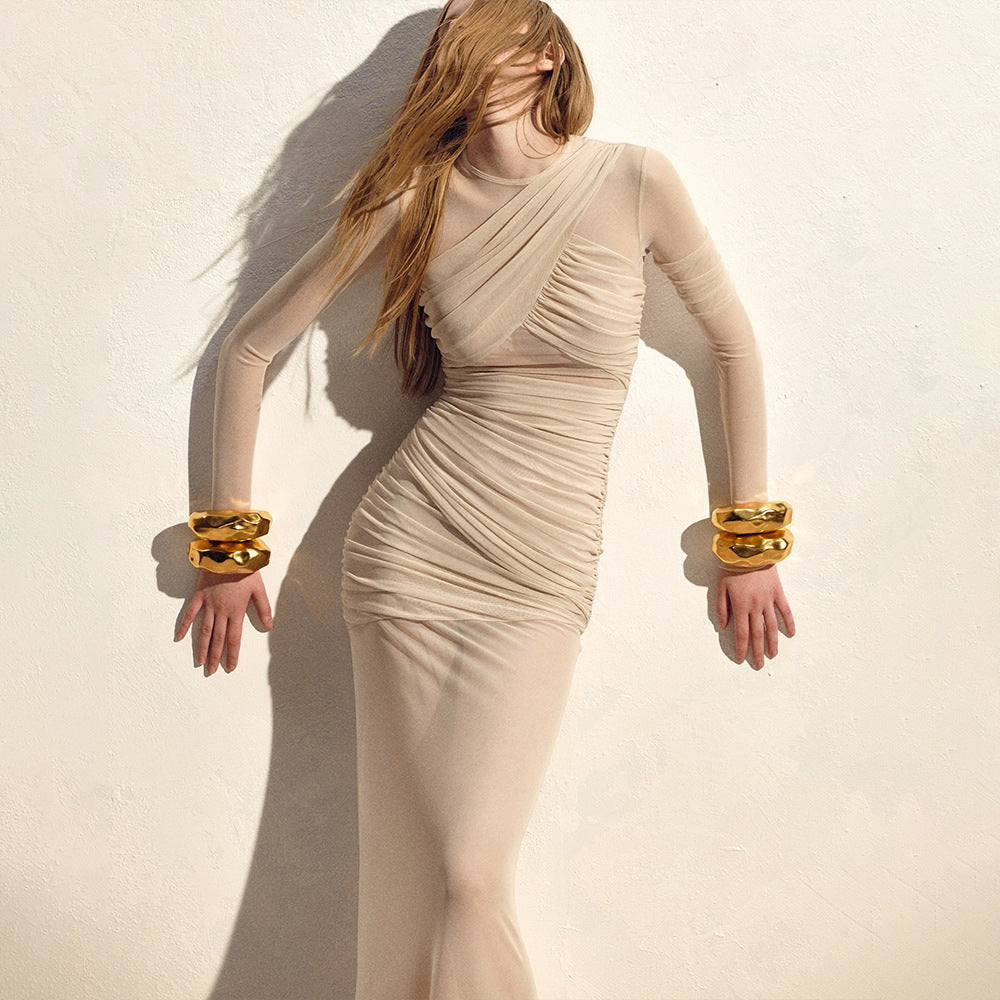 Bruna Mesh Dress Beige