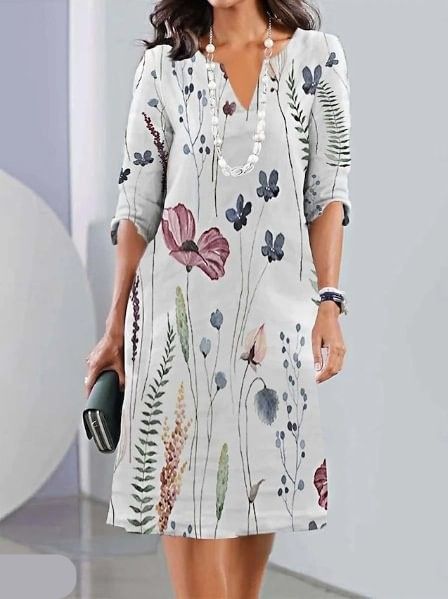 Malena Effortless Floral Print Double Tunic Dress Elevated Occasion Wear