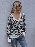V-neck Leopard Print Knit Sweater