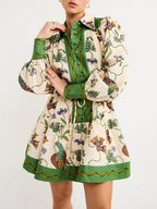 Unique Print Color Match Balloon Sleeve Shirt Mini Dress