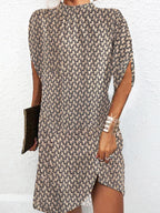 Brown Print Short Sleeve Mini Dress