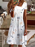 Fresh White Colorful Flower Print V-Neck Mini Dress