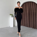 Onyx Fur Midi Dress Black