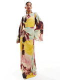 Abstract Watercolor Print Ultra - Long Dress
